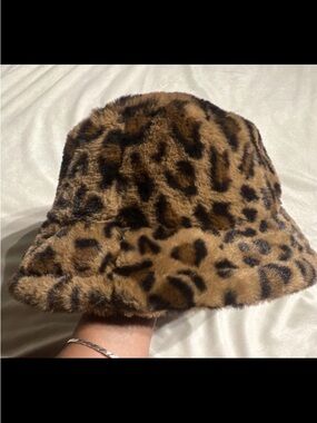 Leopard Cheetah Print Fuzzy Fur Bucket Hat Festival Lined Clueless Y2K Funky